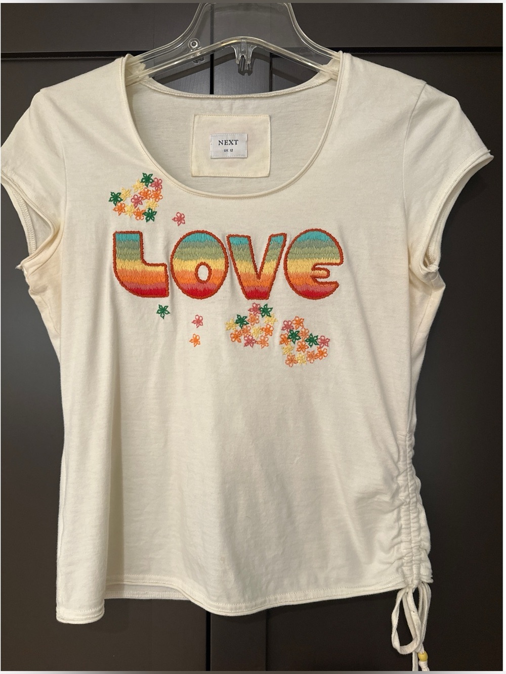 next Cream Short-Sleeve 'LOVE' Tee with Rainbow Embroidery